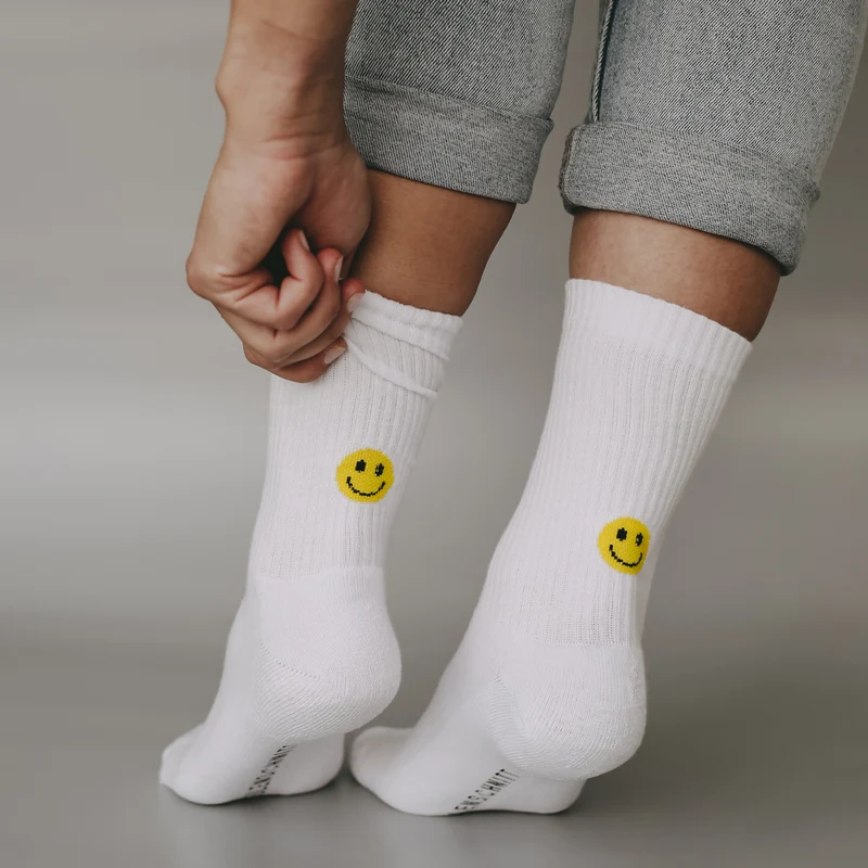 Eulenschnitt Socken Smiley gelb S Gr.35-38