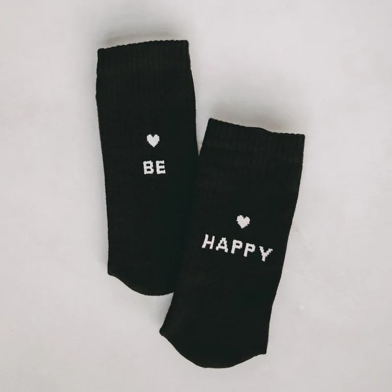 Eulenschnitt Socken be happy schwarz S Gr.35-38