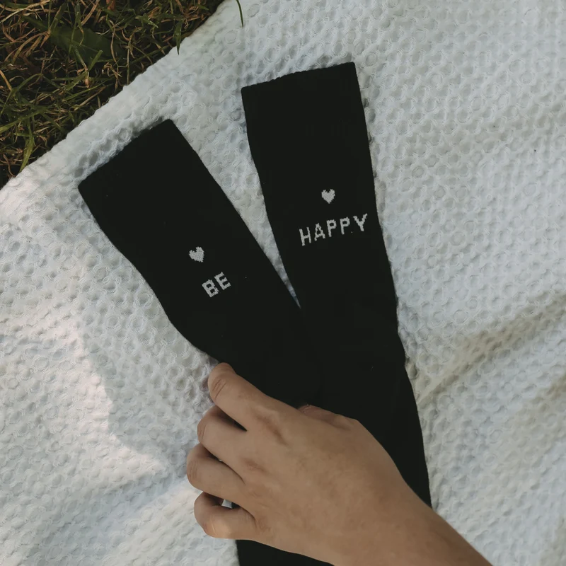 Eulenschnitt Socken be happy schwarz M Gr.39-42