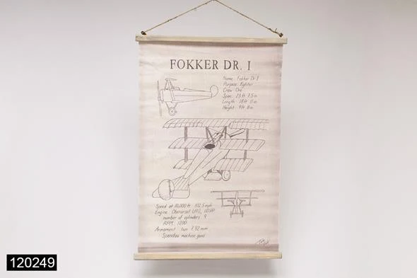 Wandkarte/Pergament "Fokker Flugzeug" Leinen ecru, 80x52cm