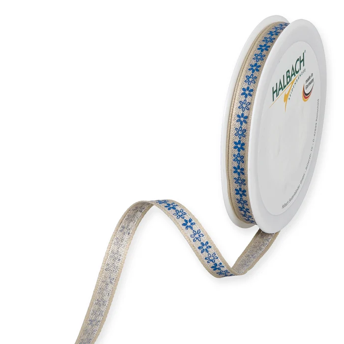 Rolle Leinenband Blume 10mm 15mtr blau
