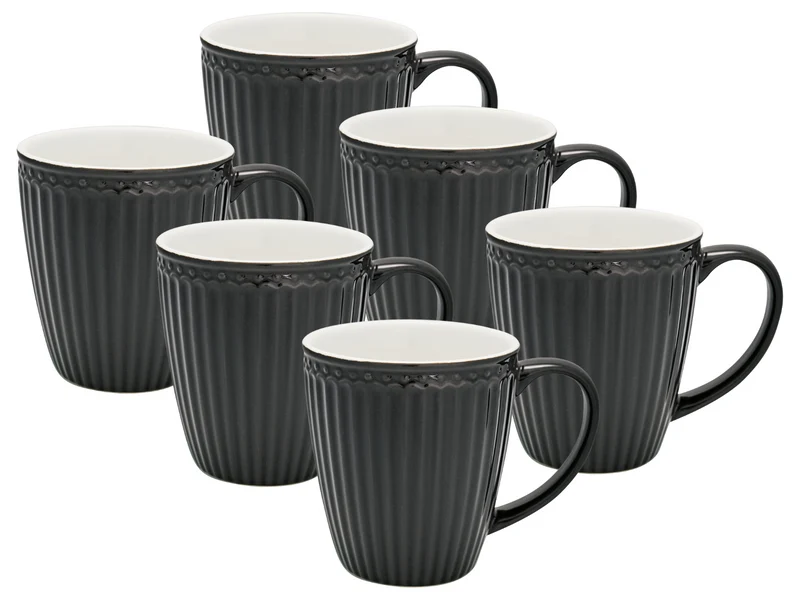 Greengate Alice Becher mit Henkel dark grey 0,4 l Set6