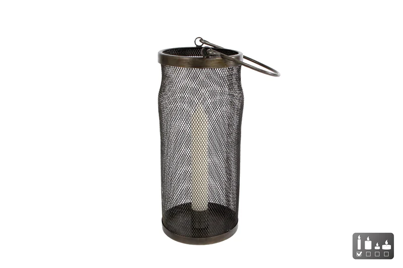 Windlicht mit Kerzenhalter L schwarzes Metall 10x10x23 cm