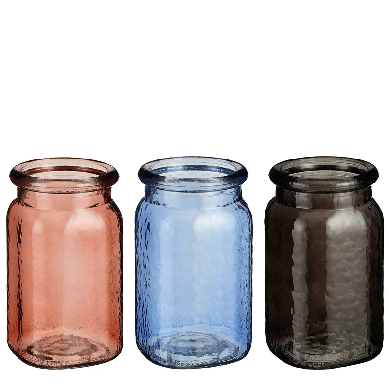 Sally Vase Glas l.rosa blau schwarz 3 sortiert - h16,5xd9,5cm