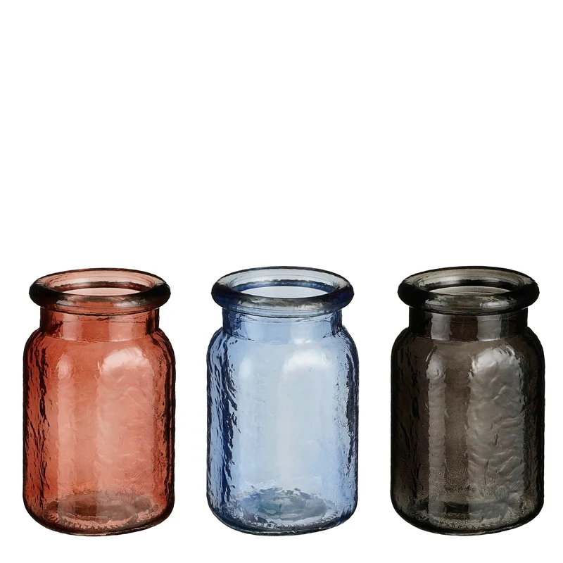 Sally Vase Glas l.rosa blau schwarz 3 sortiert - h14xd8cm