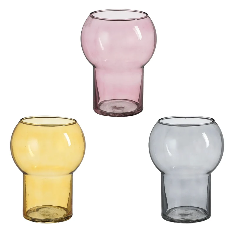 Gumbo Vase Glas grau rot orange 3 sortiert - h15.5xd11cm