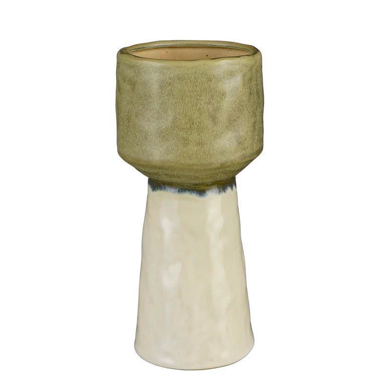 Vase Steingut ecru grün - h24.5xd11.5cm