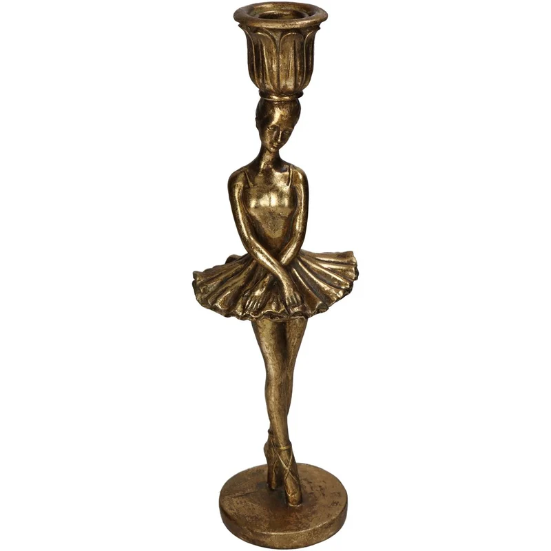 Kerzenhalter Ballerina Polyresin Gold 9x8x29cm