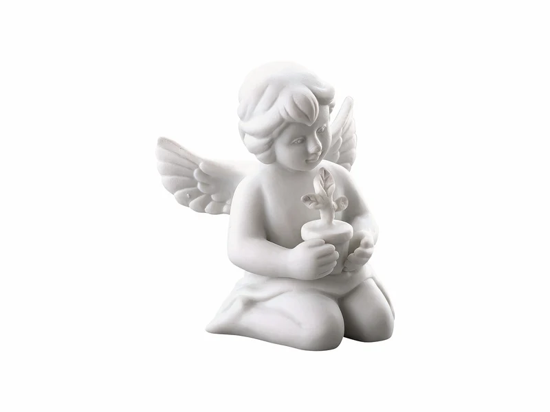 Rosenthal Engel klein weiss matt mit Blumentopf 6cm