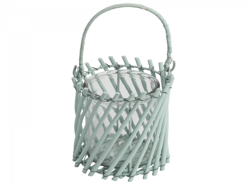 Windlicht Gusta Rattan Türkis D13 H12/20cm