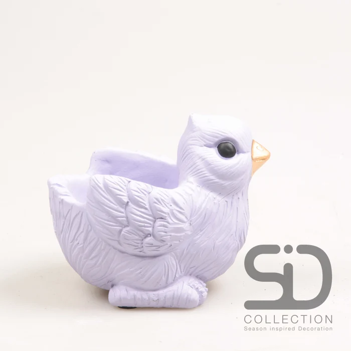 VOGEL MIT PFLANZGEFÄSS ZEMENT 15X10X12 CM FLIEDER