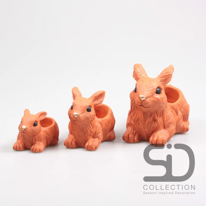KANINCHEN MIT PFLANZER ZEMENT 13,5X7,5X8 CM STEIN ROT