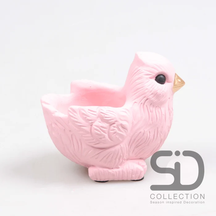 VOGEL MIT PFLANZER ZEMENT 12X8X7,5 CM ROSA