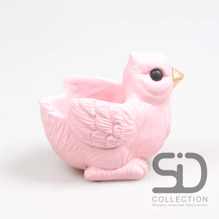 VOGEL MIT PFLANZGEFÄSS ZEMENT 15X10X12 CM ROSA
