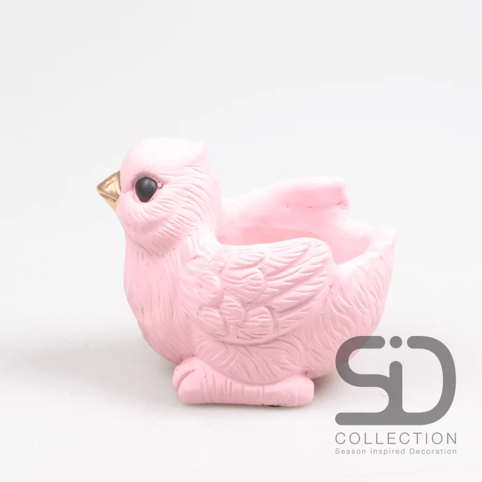 VOGEL MIT PFLANZGEFÄSS ZEMENT 15X10X12 CM ROSA