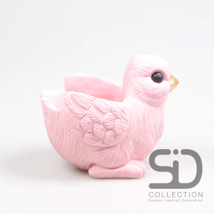 VOGEL MIT PFLANZGEFÄSS ZEMENT 19,5X13,5X16,5 CM ROSA