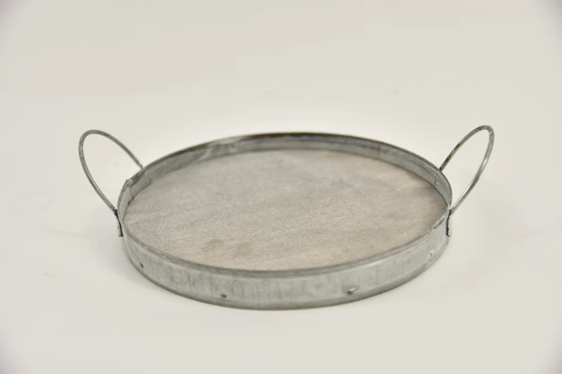Tablett quadratisch Zink/Holz mit Ohren 18x18x2/5,5cm grau-wash