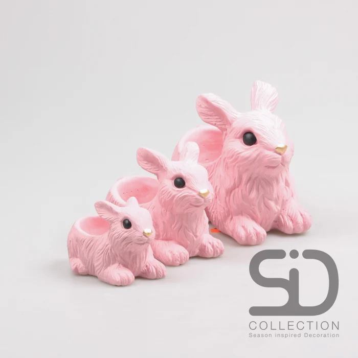 KANINCHEN MIT PFLANZER ZEMENT 13,5X7,5X8 CM ROSA