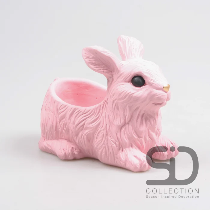 KANINCHEN MIT PFLANZGEFÄSS ZEMENT 21X13.5X16 CM ROSA