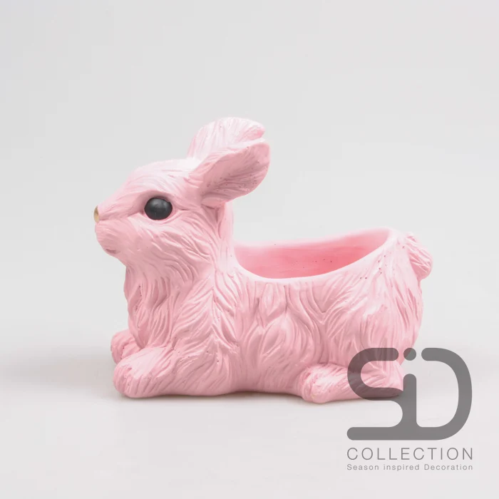 KANINCHEN MIT PFLANZGEFÄSS ZEMENT 21X13.5X16 CM ROSA