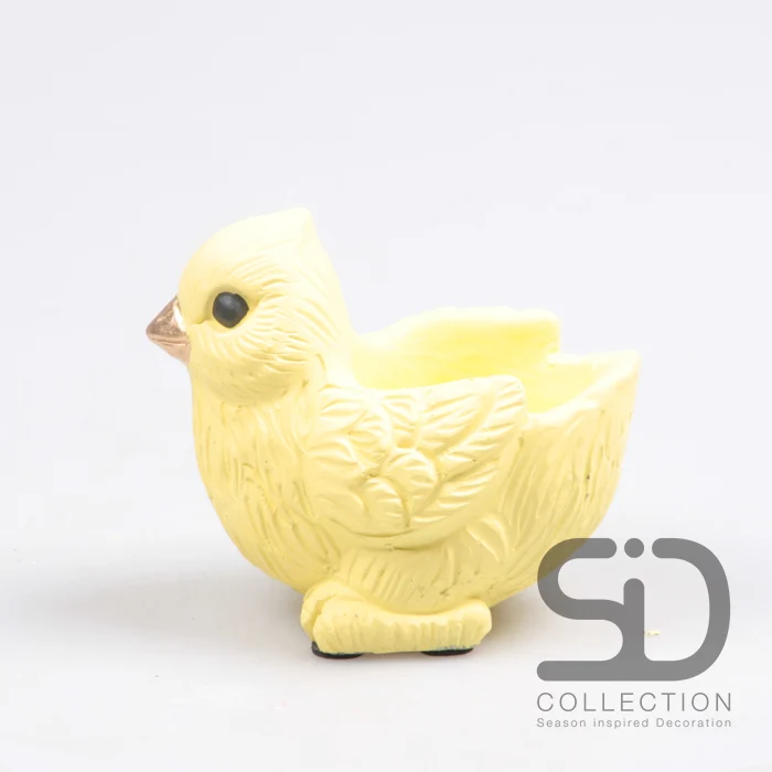 VOGEL MIT PFLANZGEFÄSS ZEMENT 12X8X7,5 CM GELB