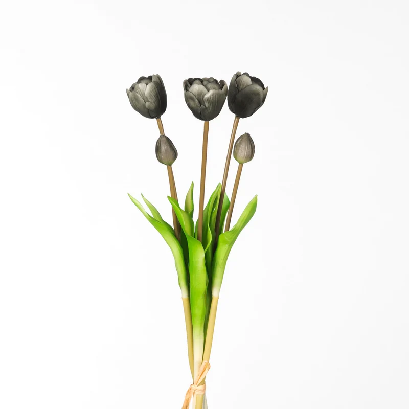 Real Touch Tulpe Dubble Bundle x5 L44cm Schwarz