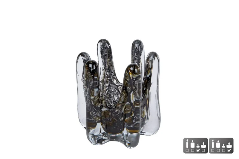 Windlicht "Nico" S schwarz/bernsteinfarbenes Glas 11x11x12cm