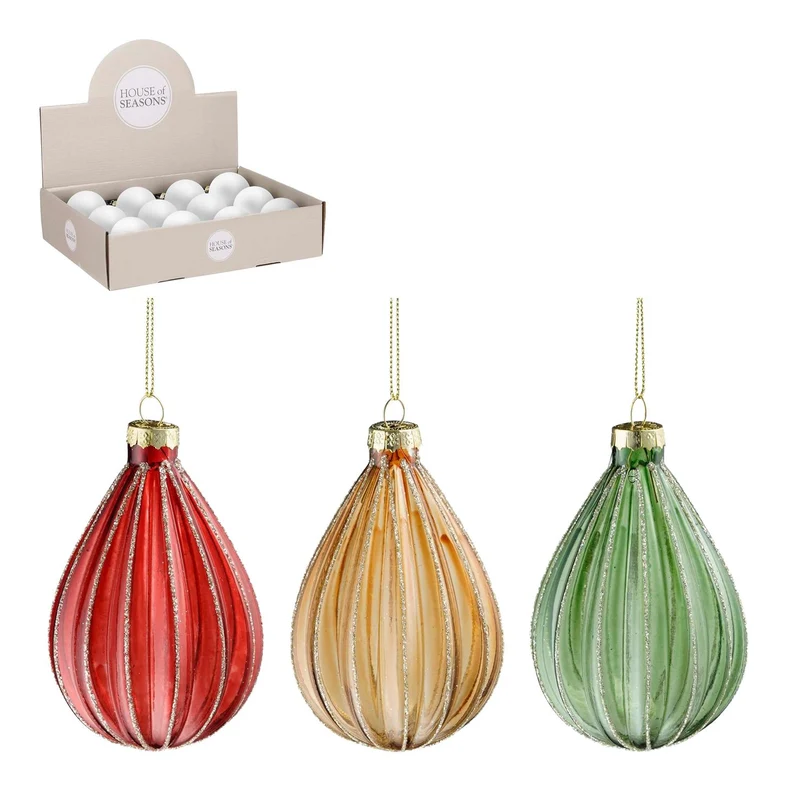 Kugel Glas Streifen gold rot grün 3 sortiert Display - d7cm