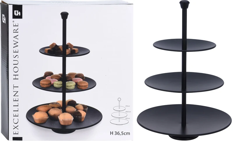 ETAGERE 3-LAGIG MATTSCHWARZES METALL H36,5 T25CM