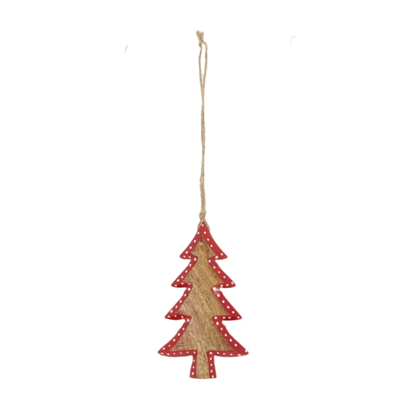 Aufhänger Baum Mangoholz 8x14x1,5cm Natur/Rot