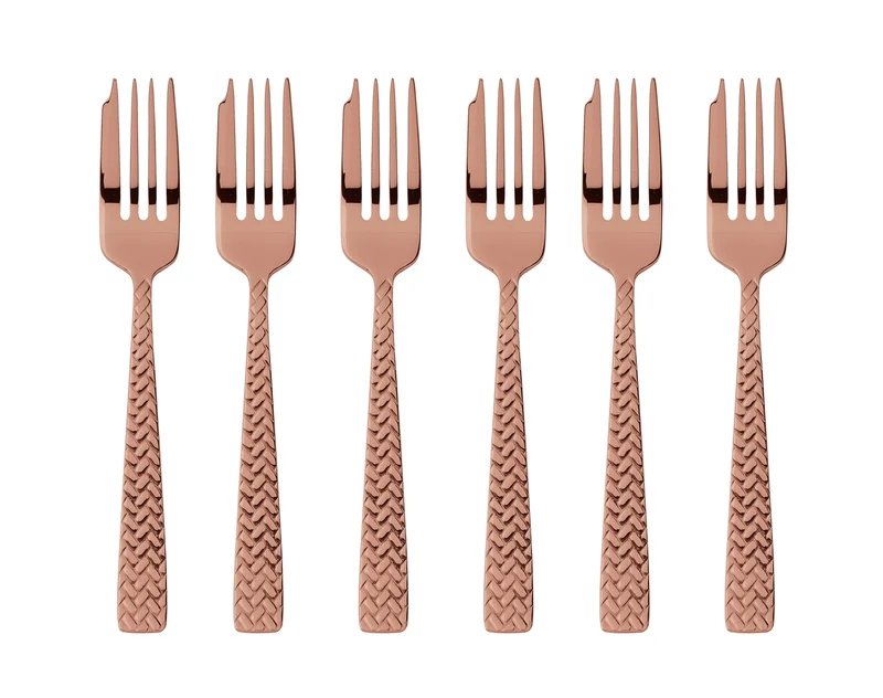 Sambonet Cortina Edelstahl/PVD Kupfer Kuchengabeln Set 6