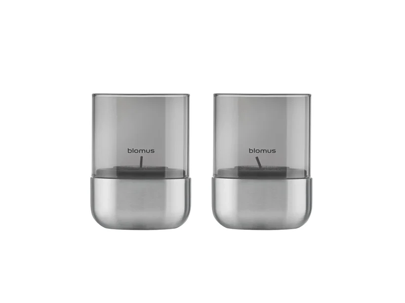 Blomus CALMA Laterne stainless steel matt glass smoke 2er Set XS 9,5cm
