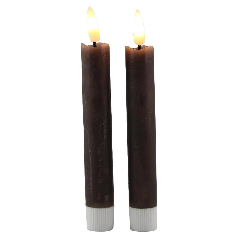 LED-Dinnerkerze 15cm rustikal taupe Set/2 mit Timer (exkl. 1xAAA)