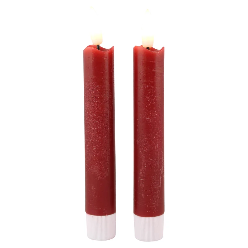 LED-Dinnerkerze 15cm rustikal rot Set/2 mit Timer (exkl. 1xAAA)