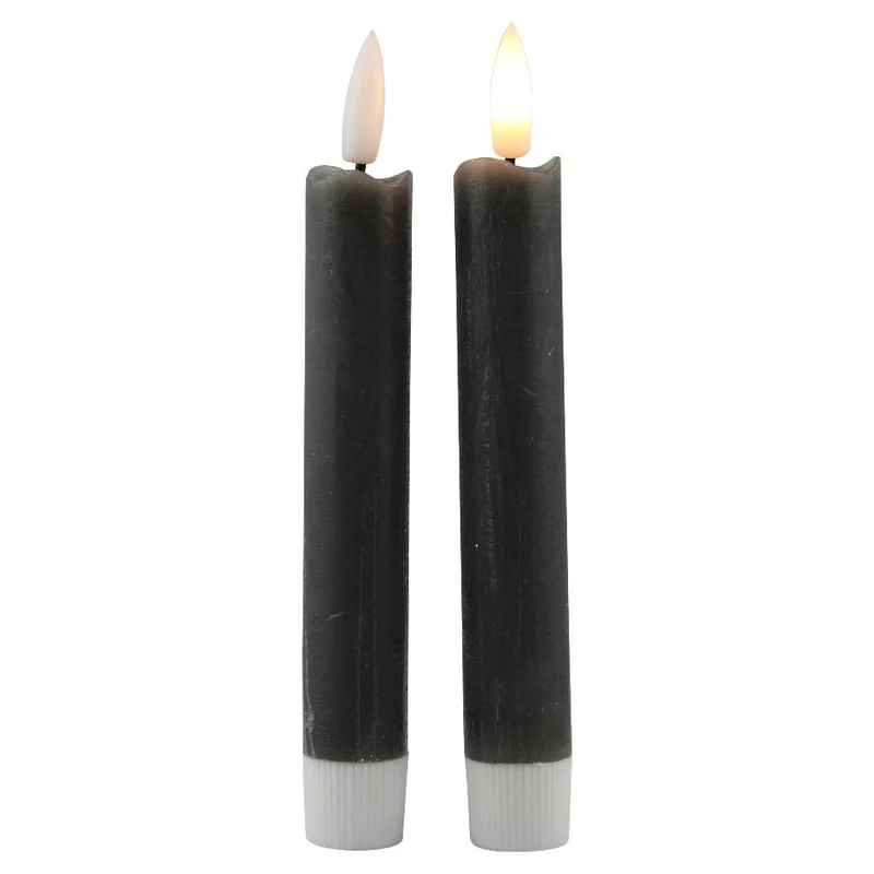 LED-Dinnerkerze 15cm rustikal mausgrau Set/2 mit Timer (exkl. 1xAAA)
