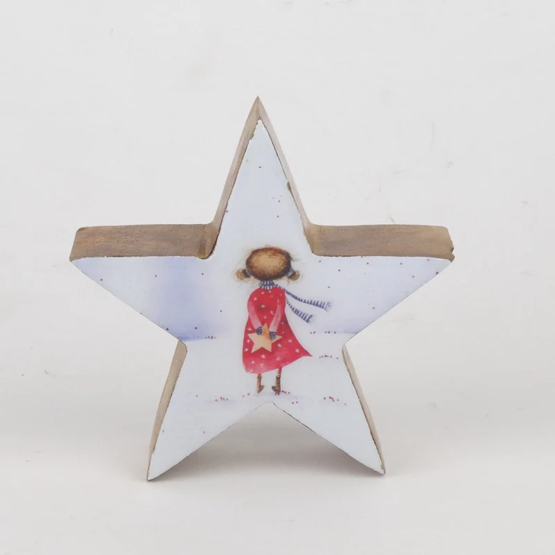 Stern mit Druck Mangowood Weiß12x12cm