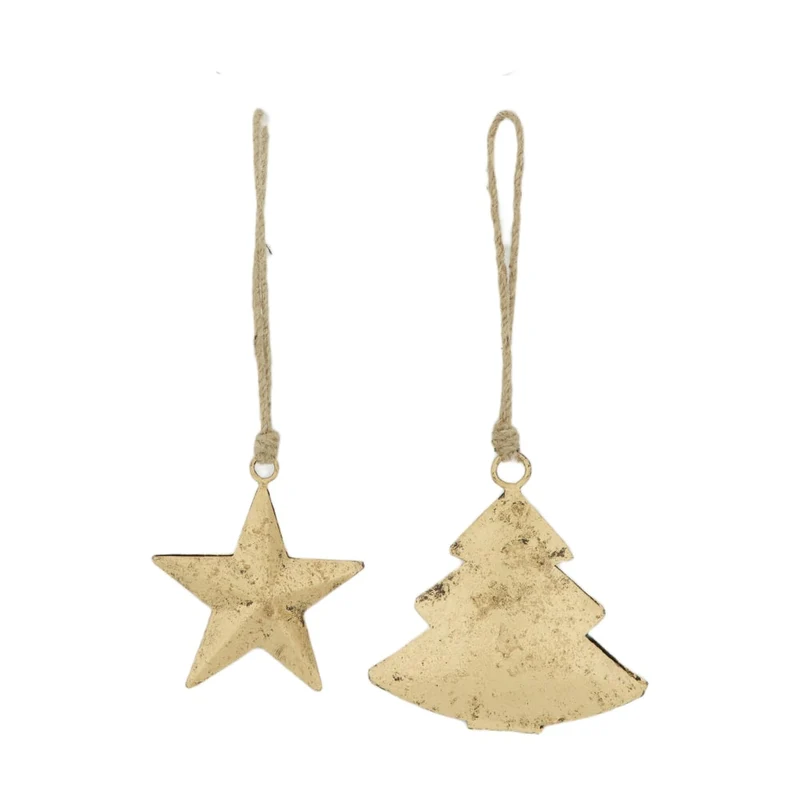 Hänger Stern/Baum Metall 10x5x10cm 2 Antik gold gemischt
