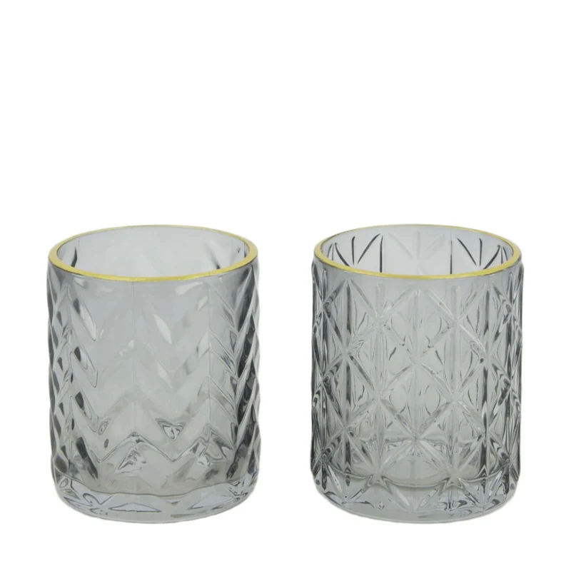 Teelichthalter Glas 8.5x8.5x10cm2 Grau Mix