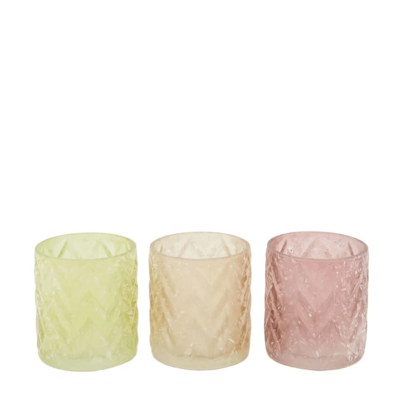 Teelichthalter Glas 7.3x7.3x8cm 3 Gemischt rosa
