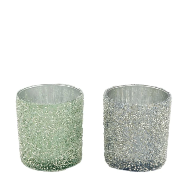 Teelichthalter Glas 7.3x7.3x8cm 2 Blau/Grün Mix