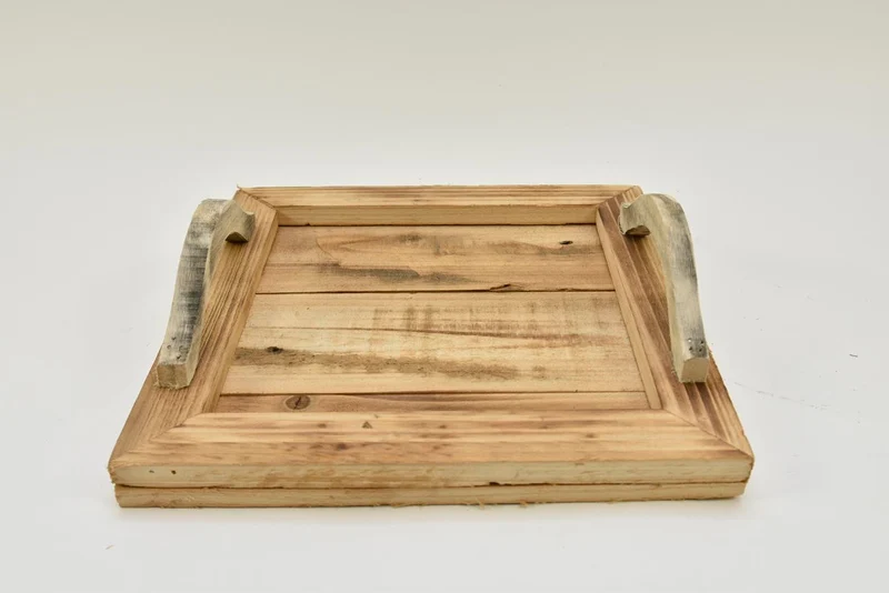 Tablett quadratisch mit Griffen Holz natur 39x39x7cm
