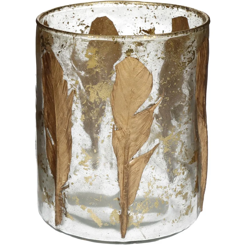Kerzenständer Feder Glas Gold 10x10x13cm