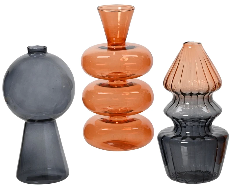 Vase Glas ''organisch'' 3 sortiert multi H15,2 D8,5cm