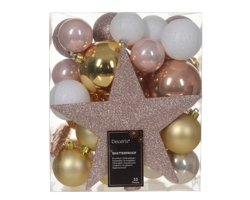 Schachtel a 33 Weihnachtskugeln Kunststoff-Mix sortiert rosa D.8cm
