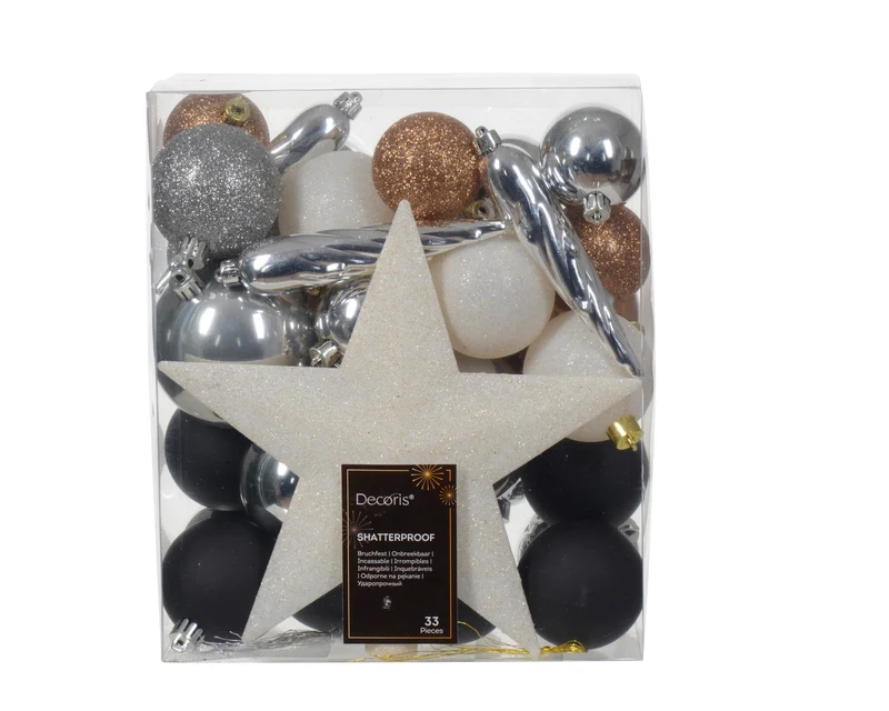Schachtel a 33 Weihnachtskugeln Kunststoff Mix sortiert blau D.8cm