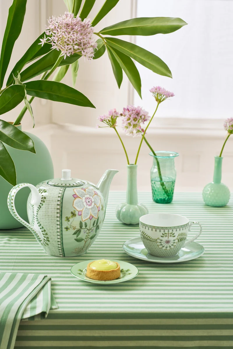 PIP STUDIO Lily&Lotus Tiles Light Green Tasse mit Untertasse 280ml