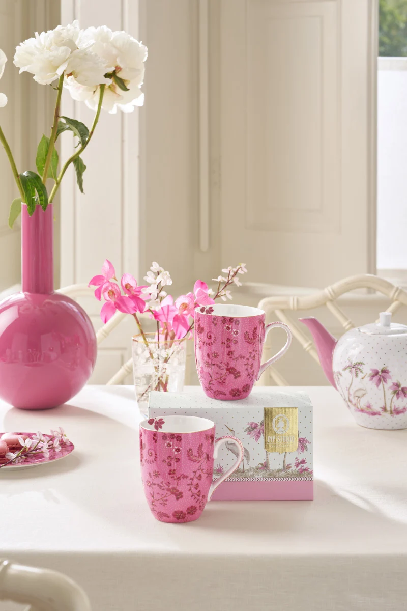 PIP STUDIO Jolie Flowers Pink Becher Large 350ml Set2