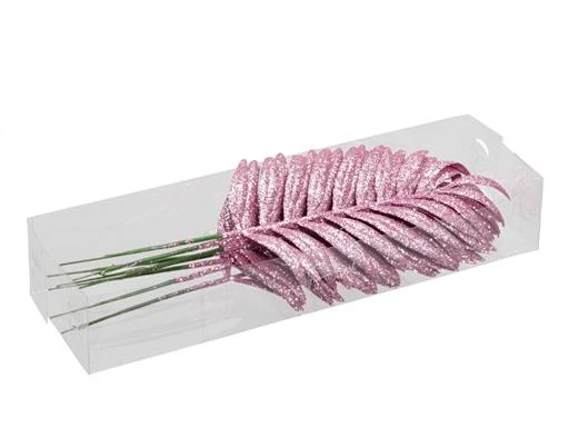 PET 8 glitzernde Palmenblätter/Drahtrose blush 16 cm