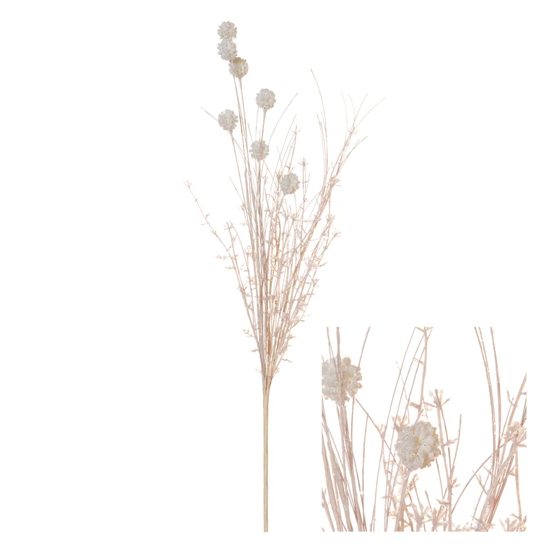 Stiel Pompon Baum Blume mit Glitter 10x10x58cm Elfenbein