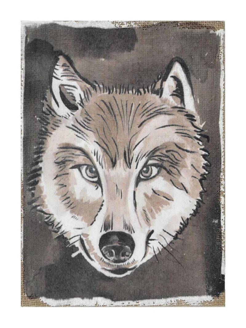 Leinen Wandbild "Wolf" 21x30x2,5cm Multi